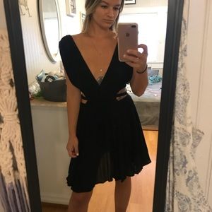 Low V neck and back black dress